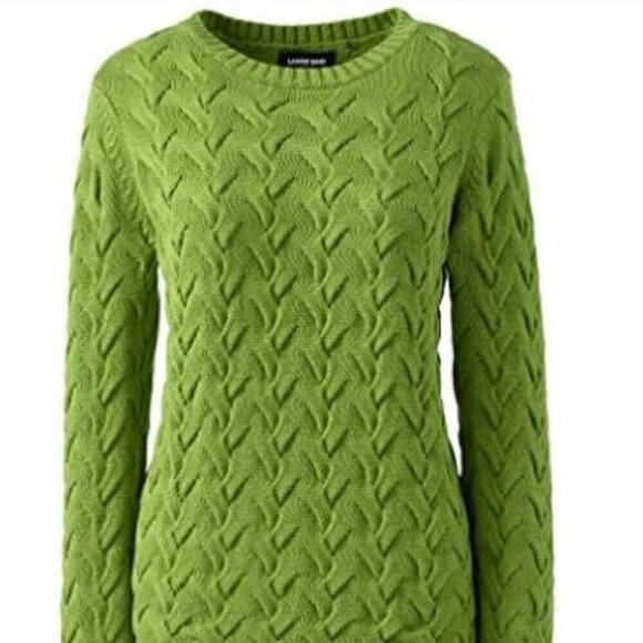 Lands' End Drifter Green Cable Knit Fisherman Midweight  Cotton Sweater Size XS - Picture 4 of 6
